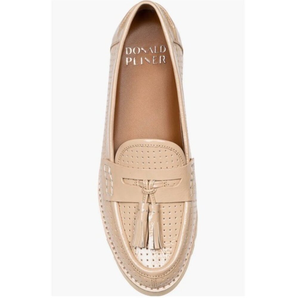 NWB DONALD PLINER Women's Size 9M Haarle Lug‎ Sole Tassel Loafer Sand Shiny - Picture 5 of 7